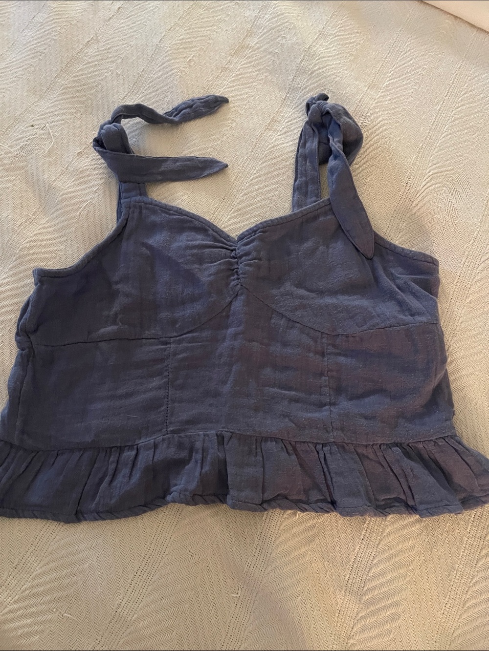 Roxy Slate Blue Tie-Shoulder Ruffle Crop Camisole